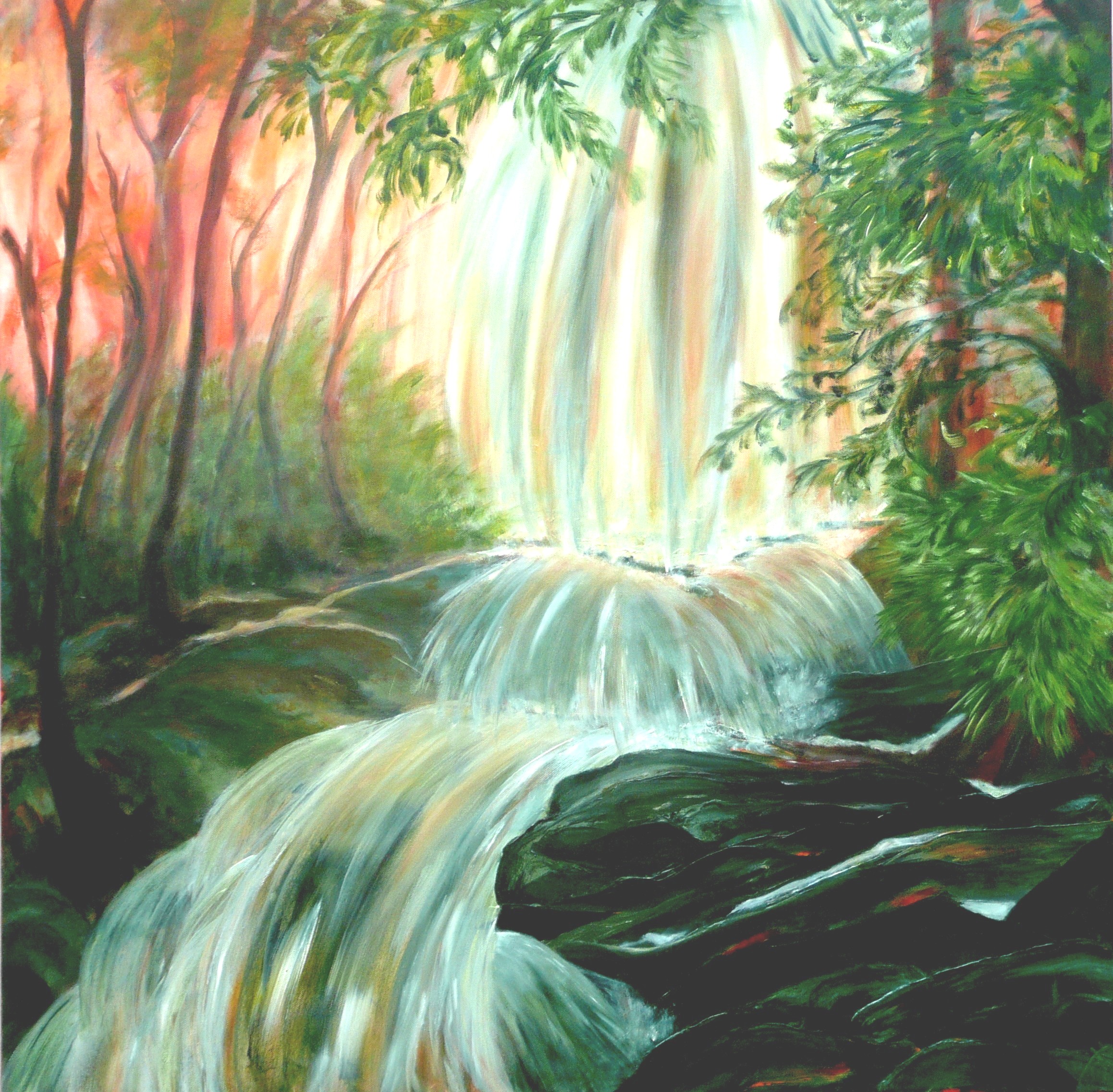 My Forest Waterfall 90x90cm 36x36ins