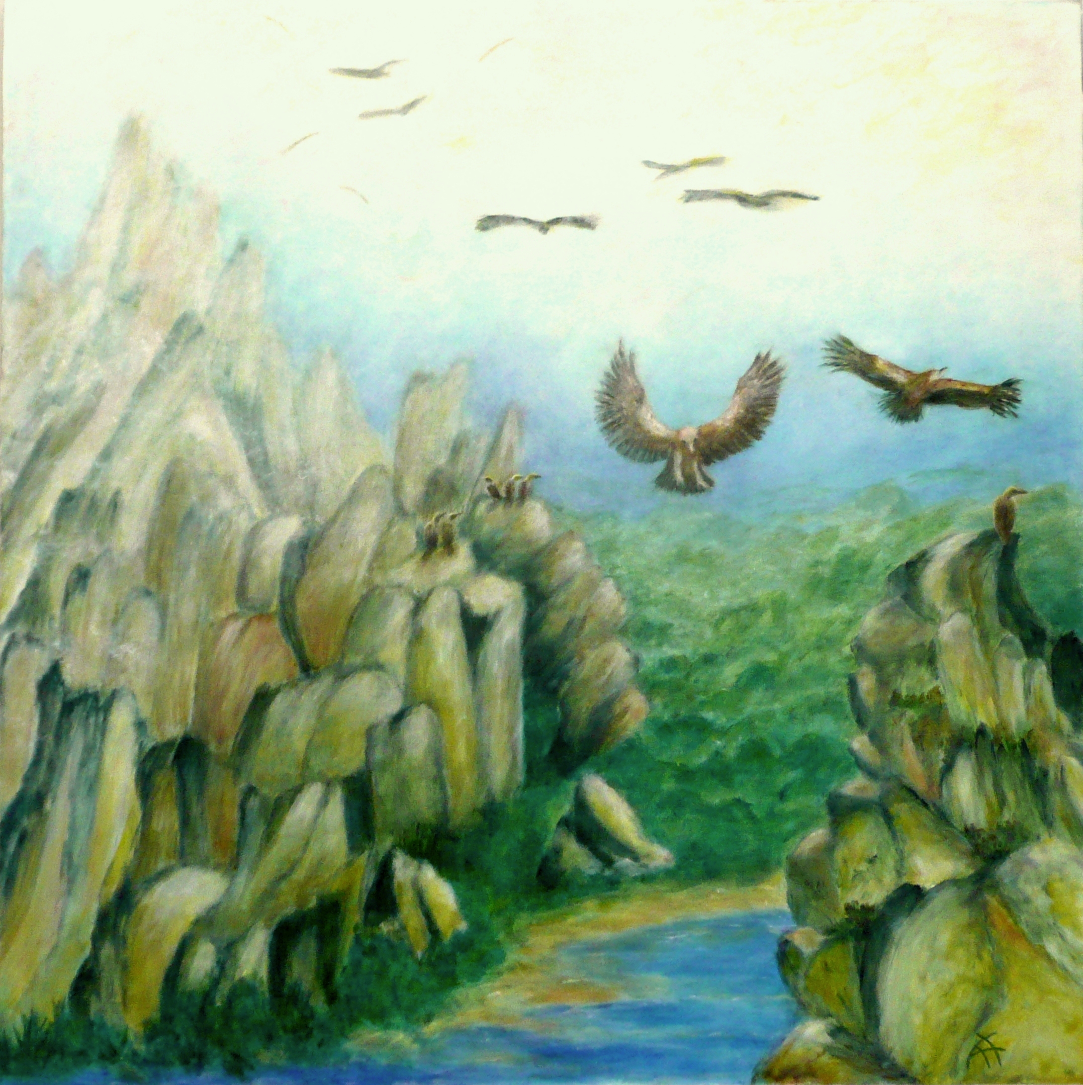 Vultures at Extremadura. 80x80cm, 31x31ins